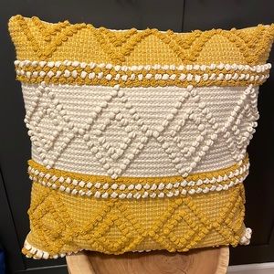 Boho mustard and beige throw pillow w macrame detail